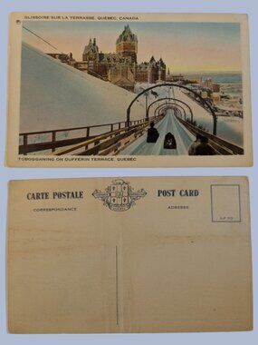 10/$25 Vintage Blank Toboggan Run at Dufferin Terrace Quebec Linen Postcard